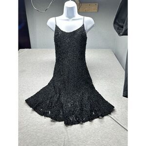 VTG 90s‎ Carmen Marc Valvo Black Beaded Cocktail Dress 4